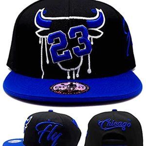 Greatest 23 Bull Head Drip Snapback Hat Black/Blue